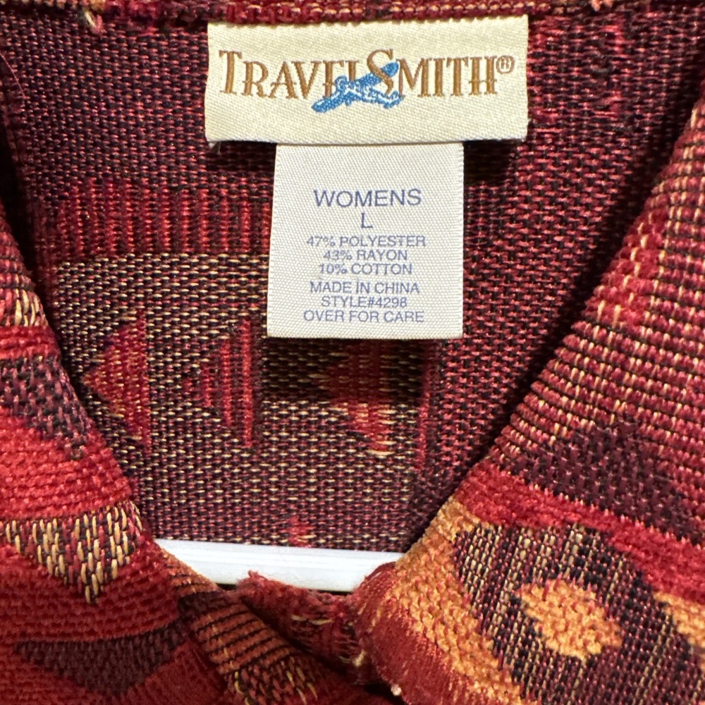 Vtg TravelSmith Jacket Womens Lg BOHO Woven 90s Patchwork Tapestry Colorblock - Picture 3 of 5